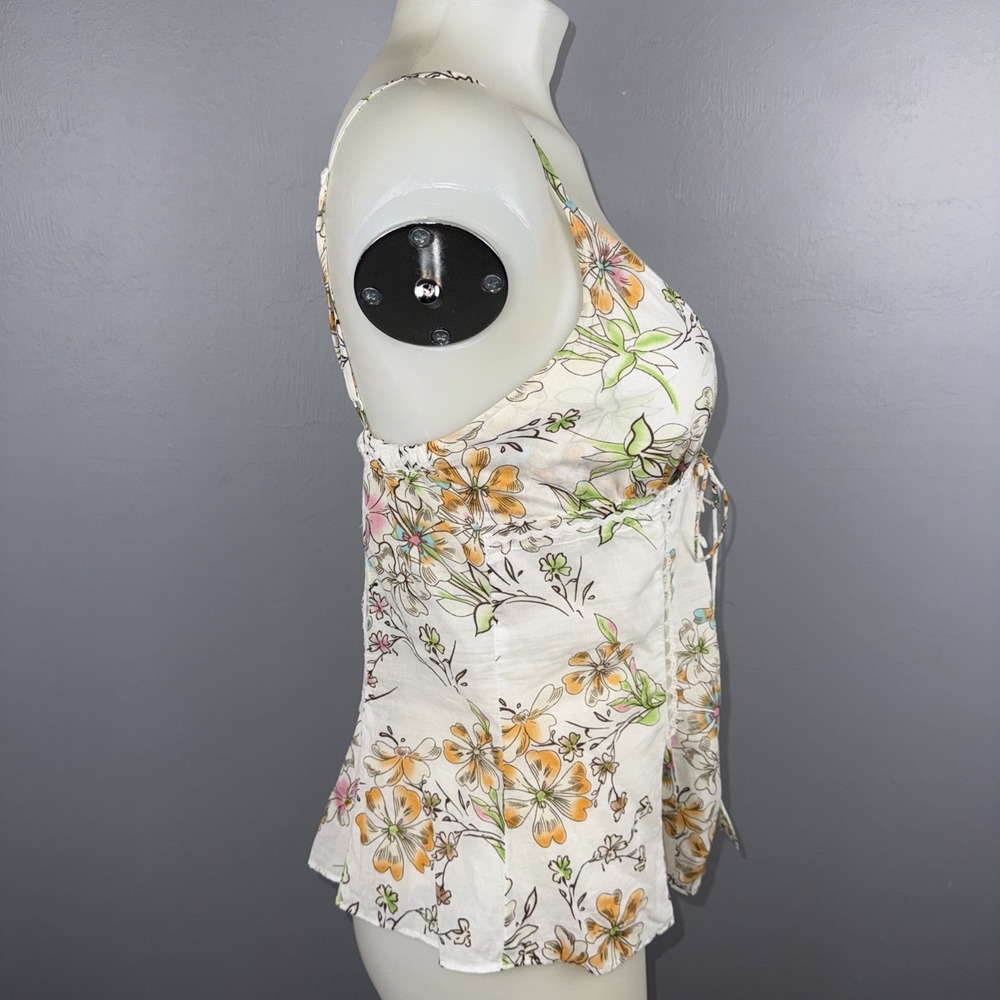 Guess Top Women's M Ivory Floral-Print Peplum Sleeveless Y2K Babydoll - Picture 4 of 11